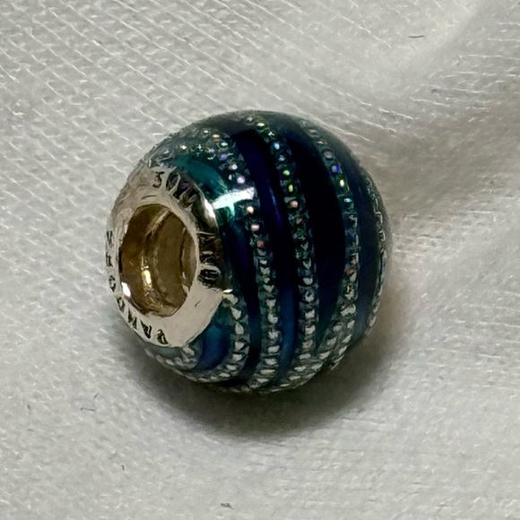 Pandora Silver and Blue Striped Charm - Picture 4 of 4